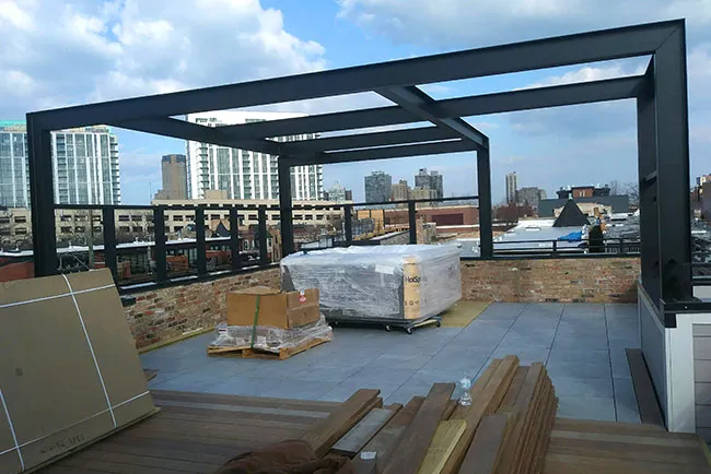Construction phase of roof deck project