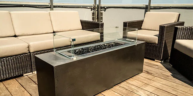 Fire feature integrated into outdoor living space